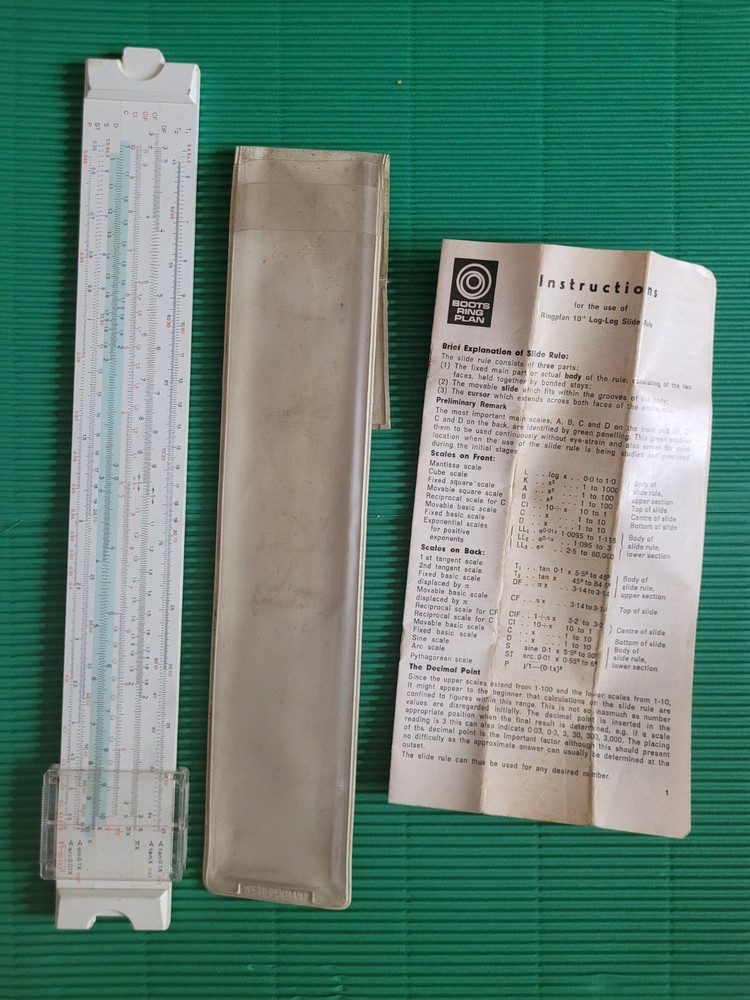 Boots Ringplan vintage slide rule.working includes original case & instructions