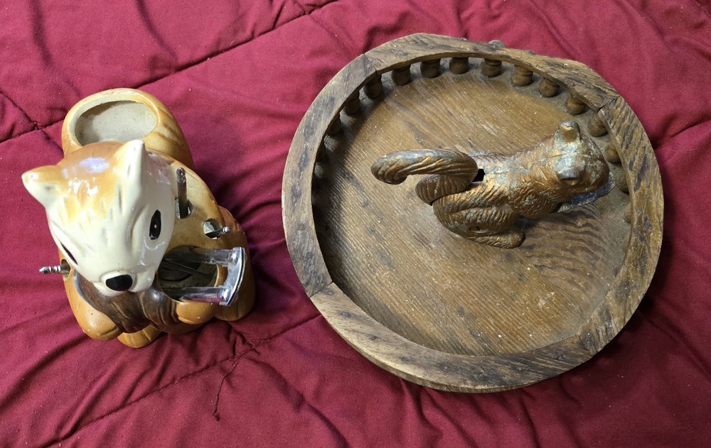 GO NUTS! TWO Vintage Squirrel Nutters-Cracker, Caddy, & Utensils!