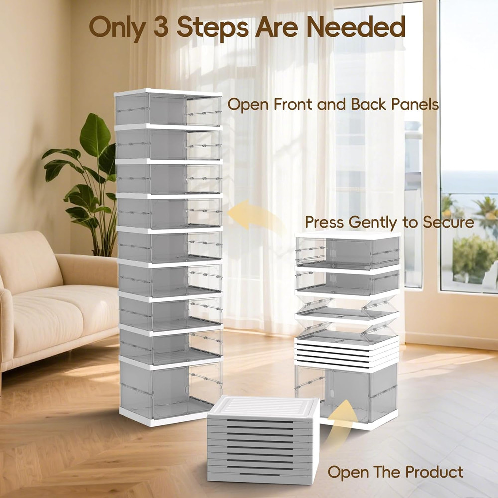 9-Tier Foldable Shoe Rack with Magnetic Doors - Space-Saving Organizer