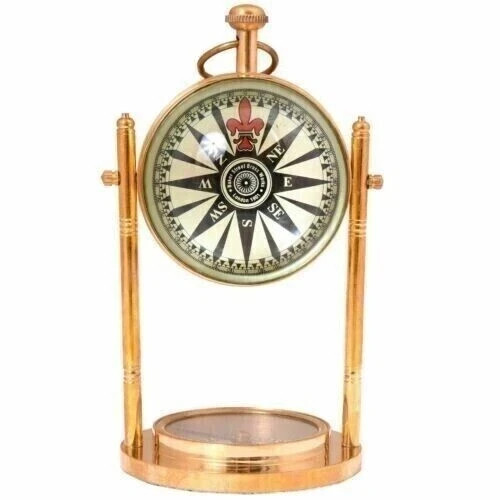 Maritime Brass Desk Clock With Compass - Home Décor Nautical