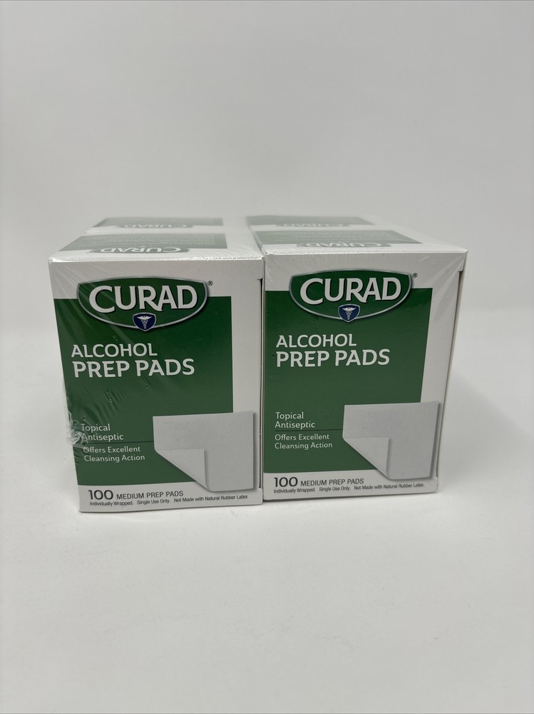 Curad Alcohol Prep Pads Medium - 4 Boxes - 100 Medium Prep Pads per Box