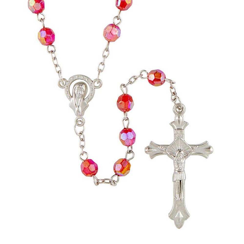 Red Crystal Rosary With Gift Bag (BK-12186) - 19 1/2" Long