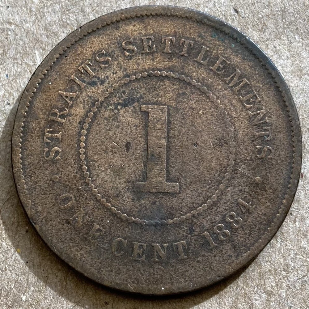 Straits Settlements 1884 One Cent / Queen Victoria (cleaned)