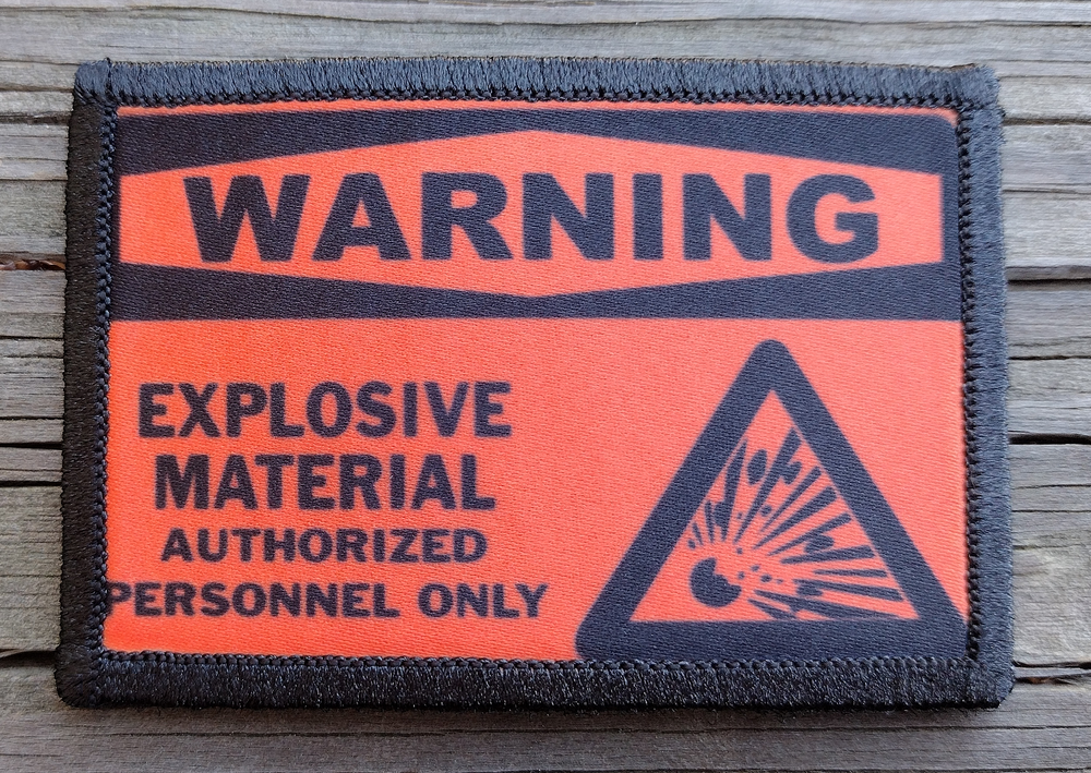 Warning Explosive Material Morale Patch Hook and Loop EOD Bomb Squad Army