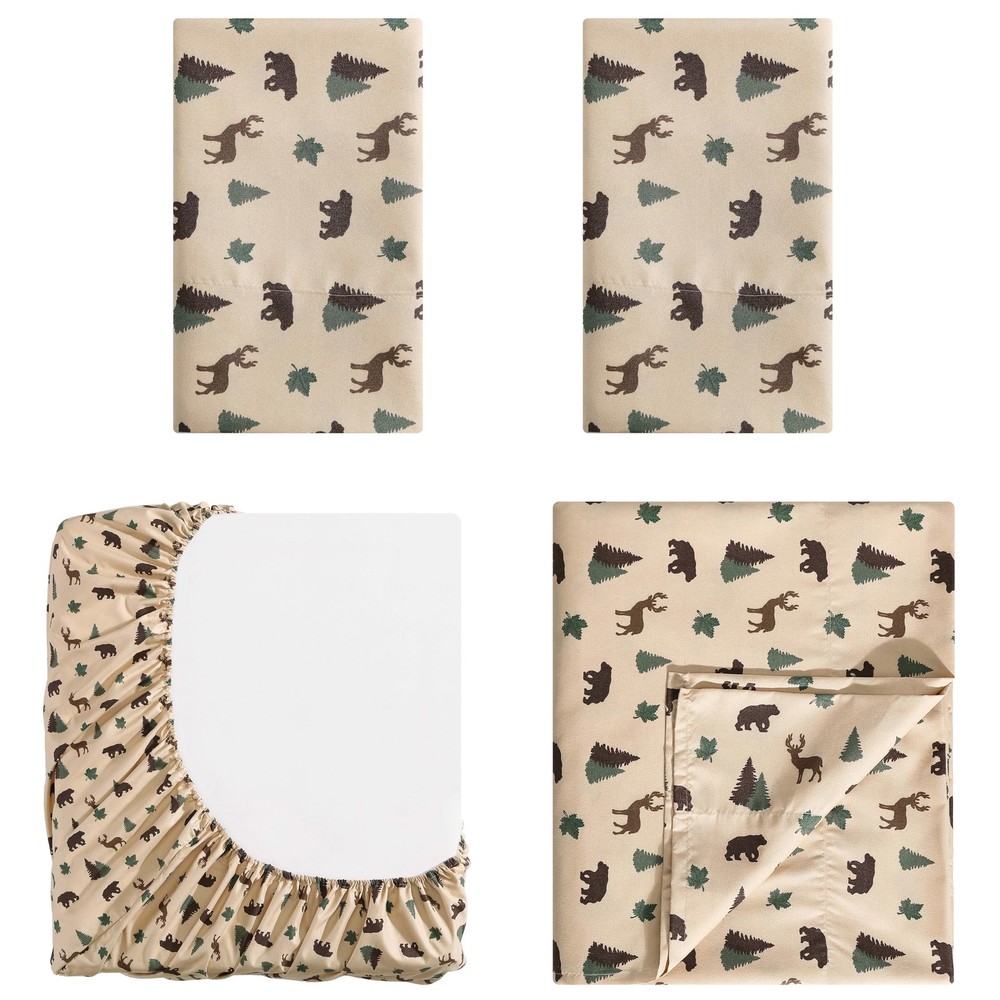 Cozy Cabin 4-Piece Queen Microfiber Bedding Sheet Set with Deep Pockets Rusti...