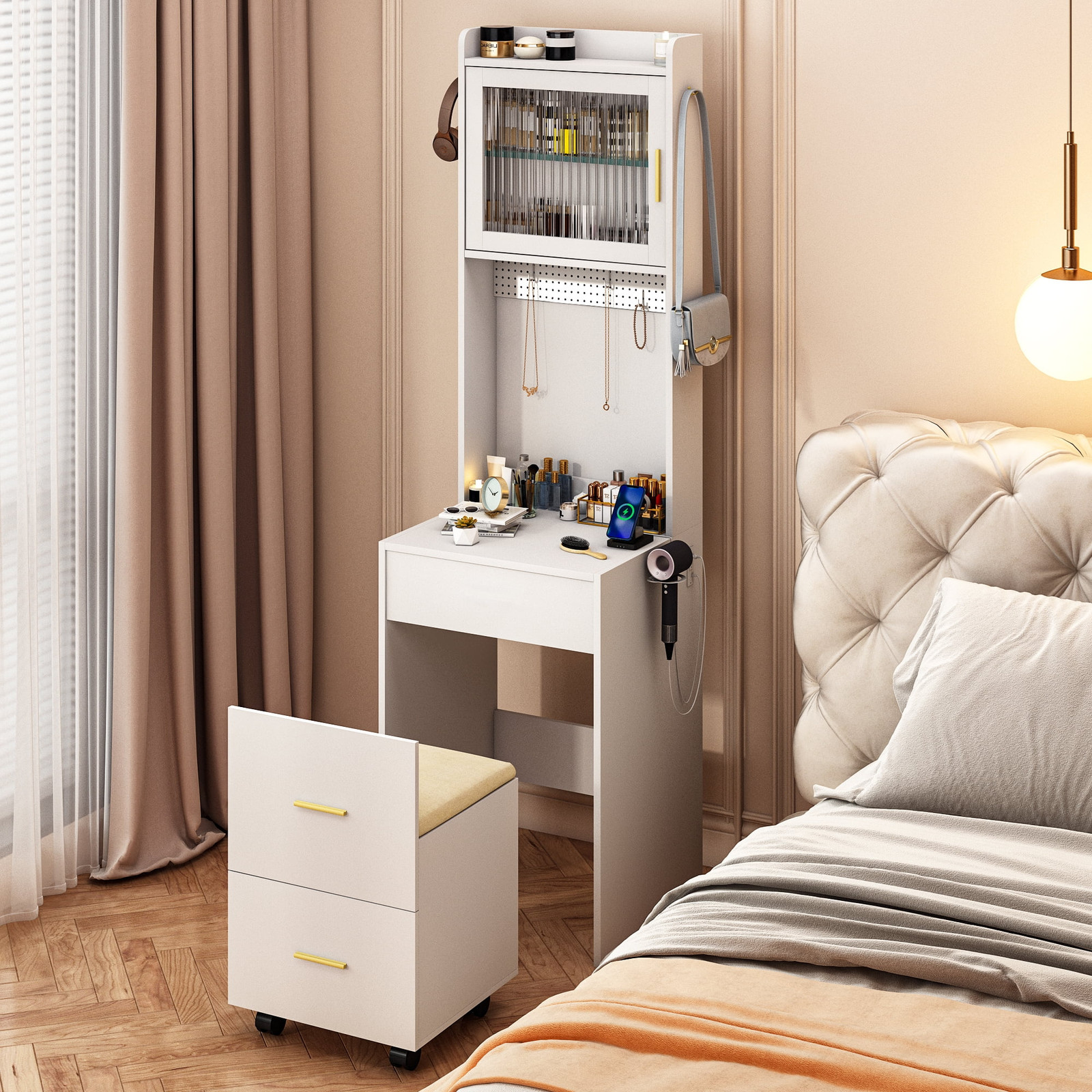 Ktaxon K1-488566 Makeup Vanity Table for Small Spaces, Vanity Table Set with 3