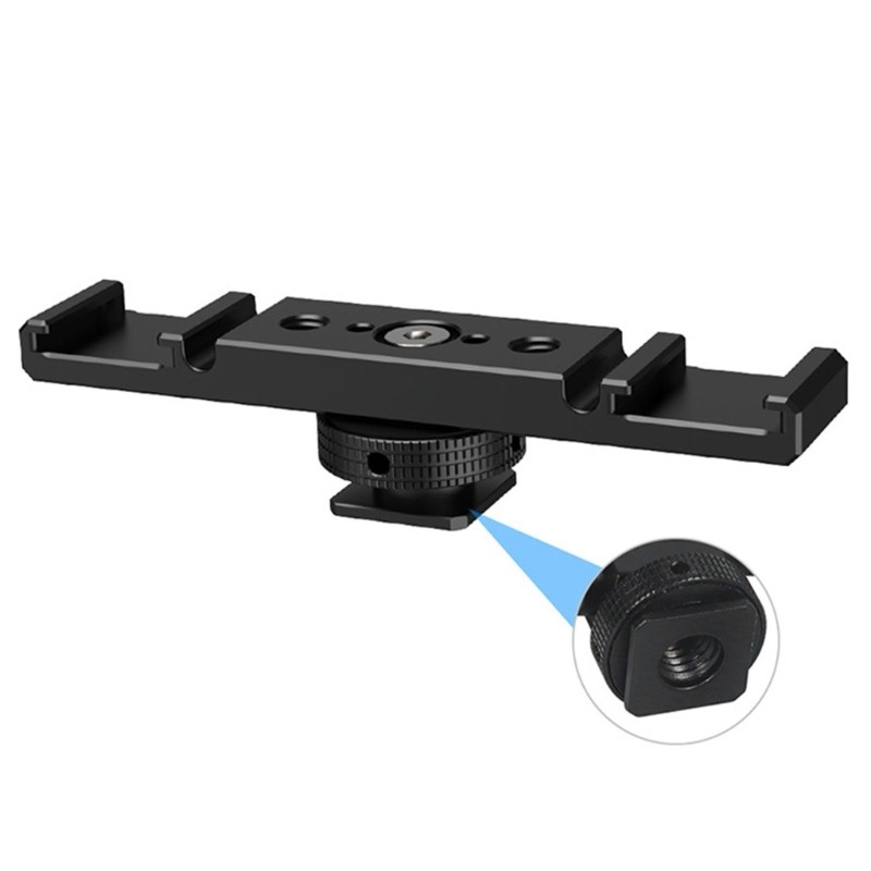 Compactly Metal Brackets Double Cold Shoe Mount For Microphone LED Light Strobe