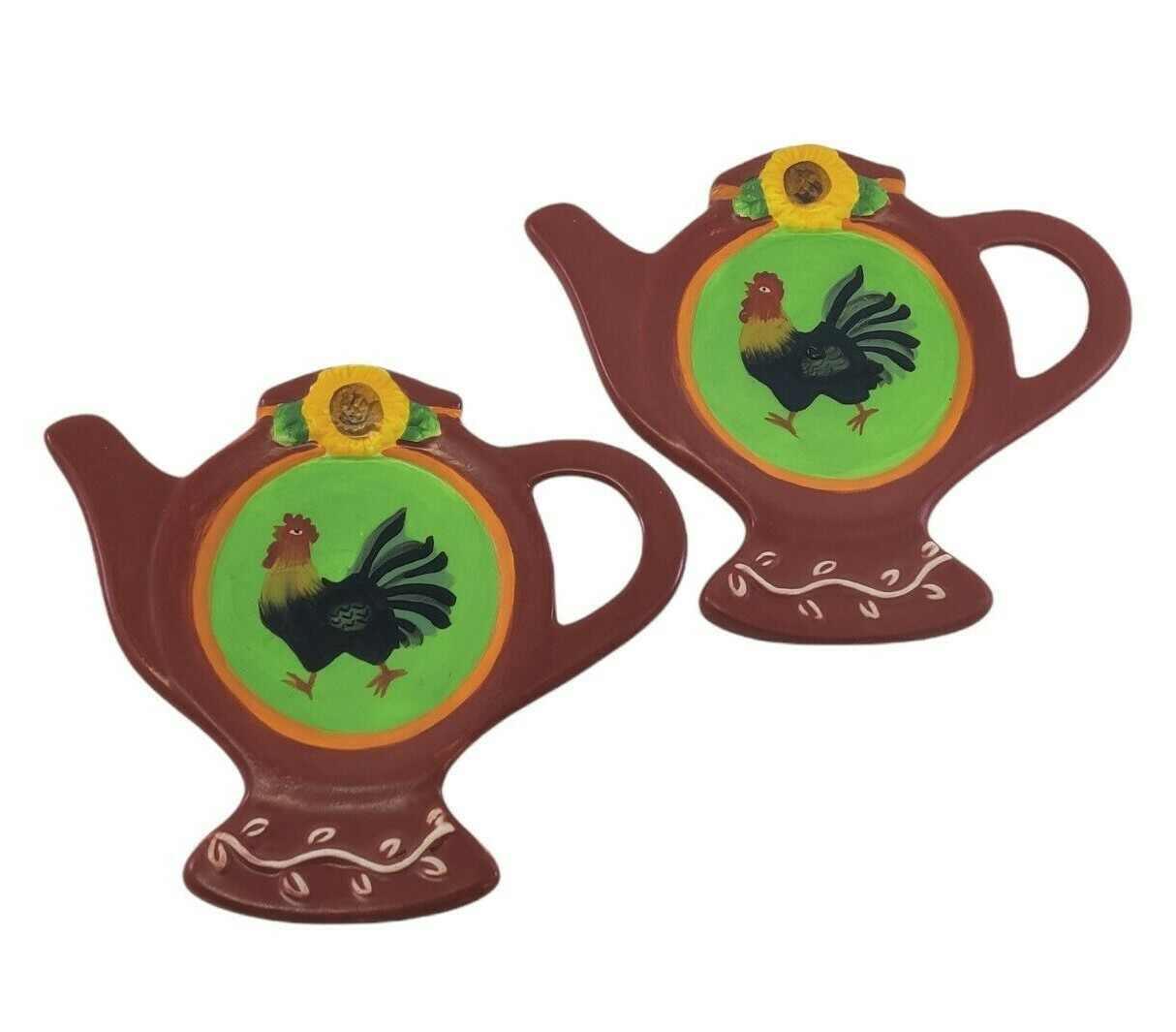 2 x Susan Winget Avignon Morning Brownlow Tea Bag Holders Rooster Sunflowers