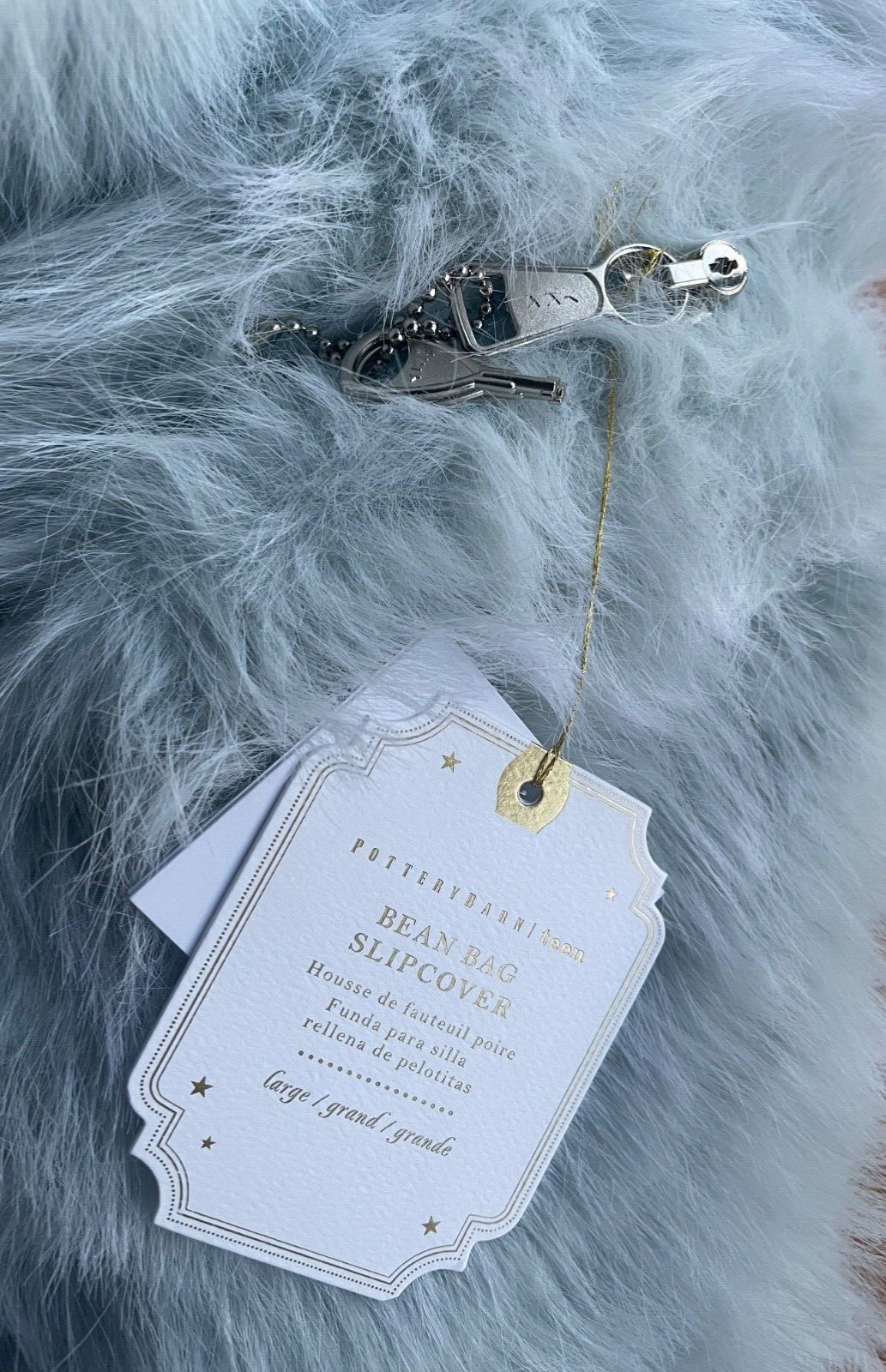 NEW Pottery Barn Faux Fur Porcelain Blue Bean Bag Ottoman Poof Chair Cover Only