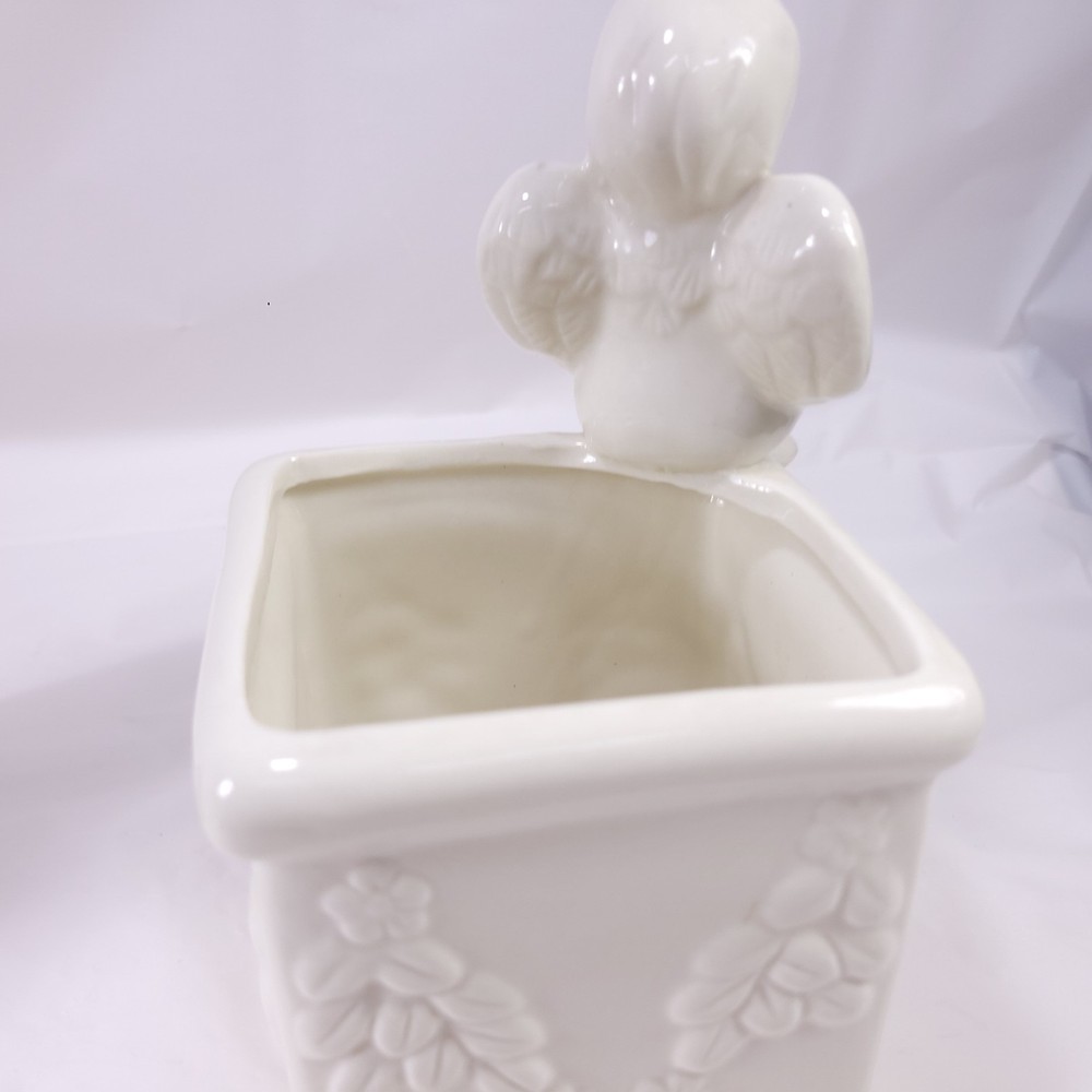 Angel Sitting Cherub White Ceramic Decorative Planter Pot