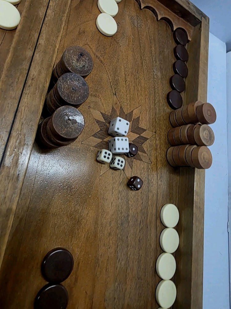 Vintage Wooden Handmade Middle Eastern Chess Board Backgammon Set