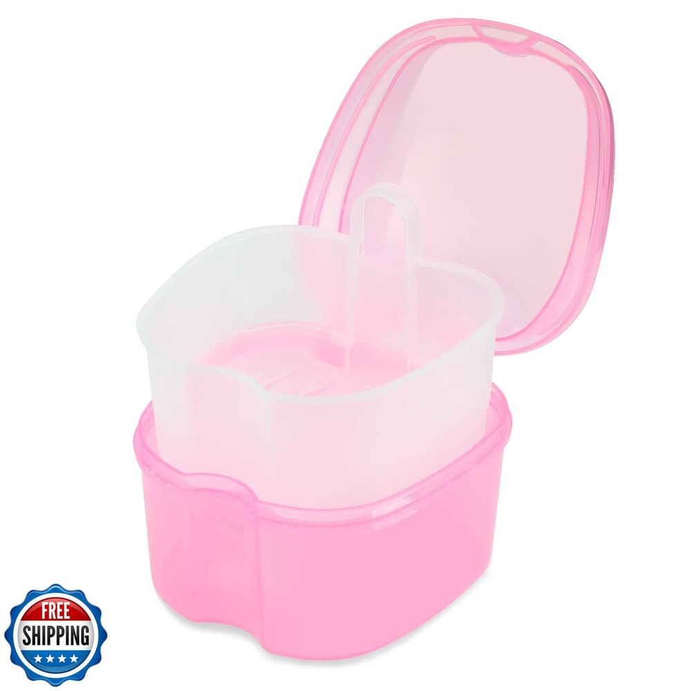 Dental Orthodontic Retainer Container Cleaning Case,Denture Bath Box Case Cup