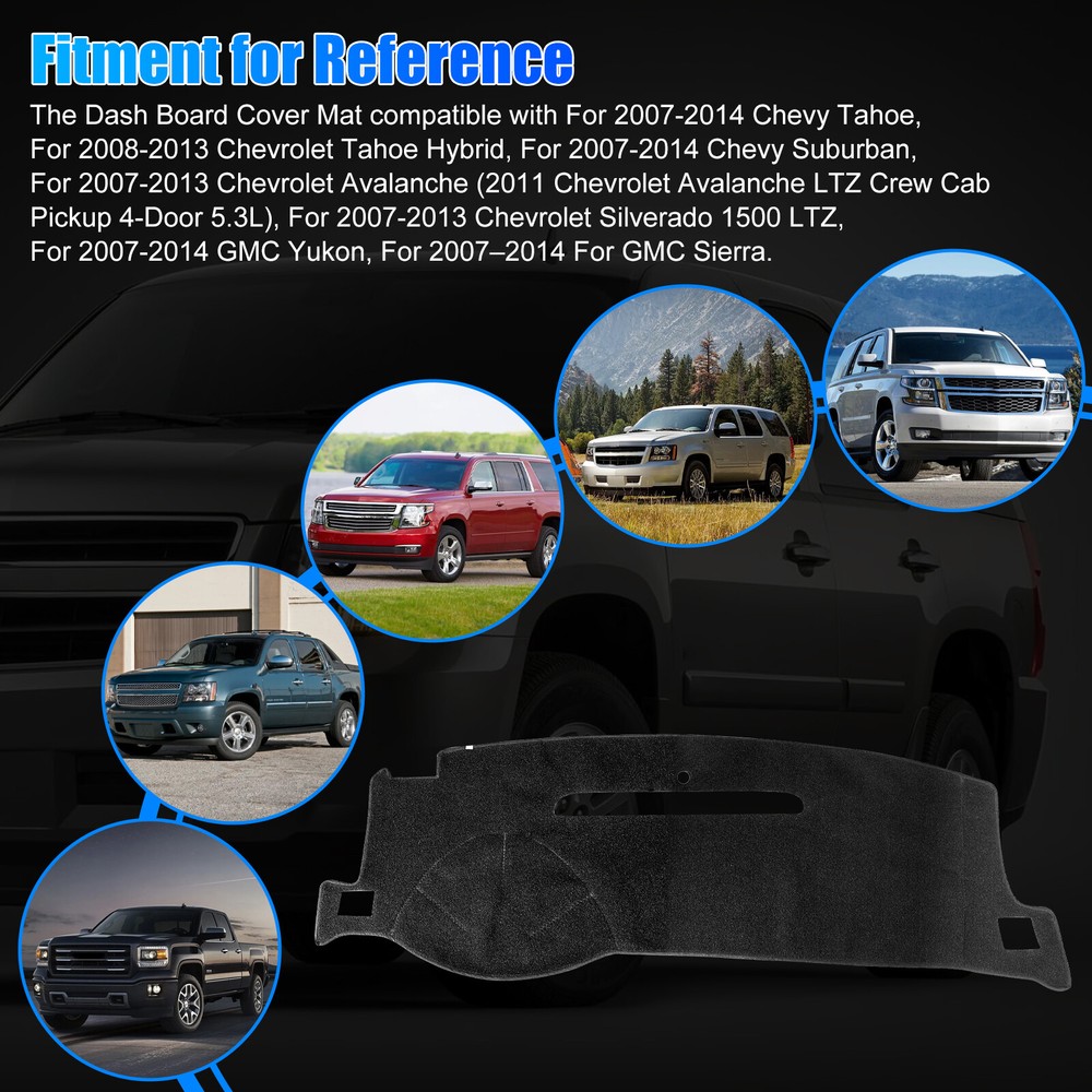 Dashboard Pad Dash Cover Mat For 2007-2014 Chevy Tahoe/Suburban/Avalanche Black