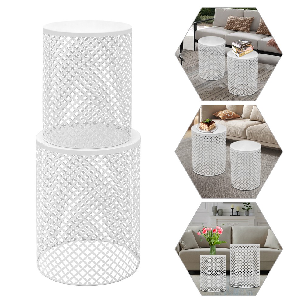 2PCSModern In/Outdoor Side Table Metal Frame Accent Table Round End Table Decor