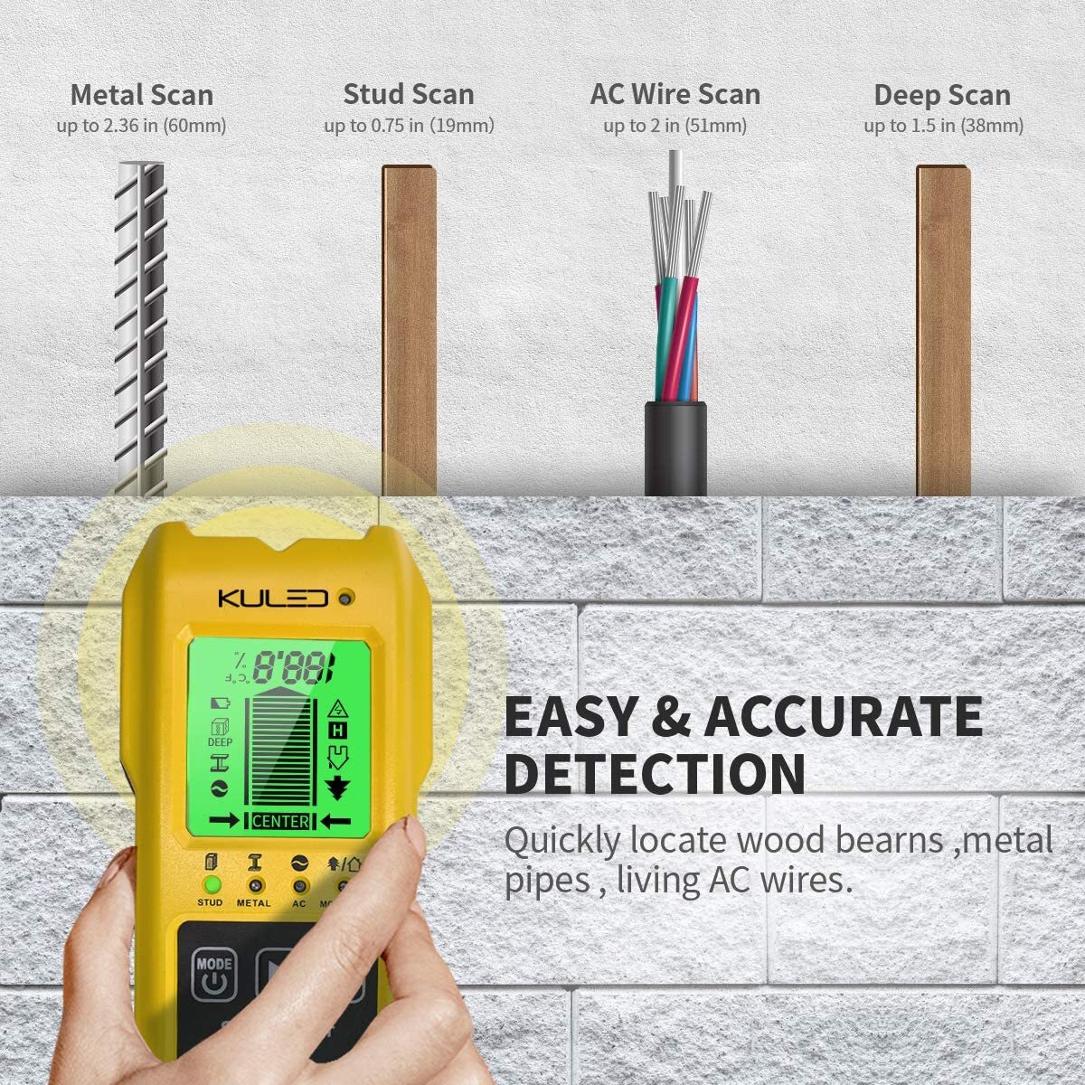 7 In 1 Stud Finder，Multi-Function Wall Stud Sensor Detector LCD Moisture Meter