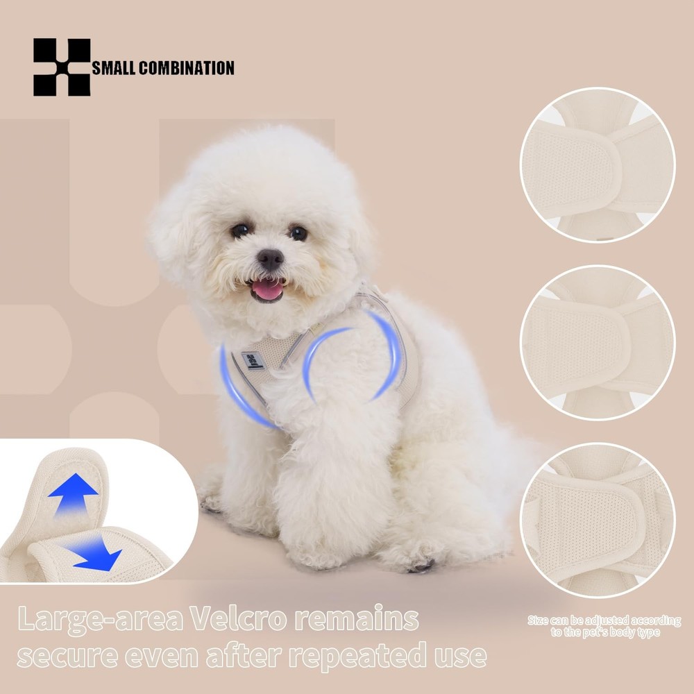 Adjustable Dog Harness with Leash Reflective Mesh No-Pull Design Cream S