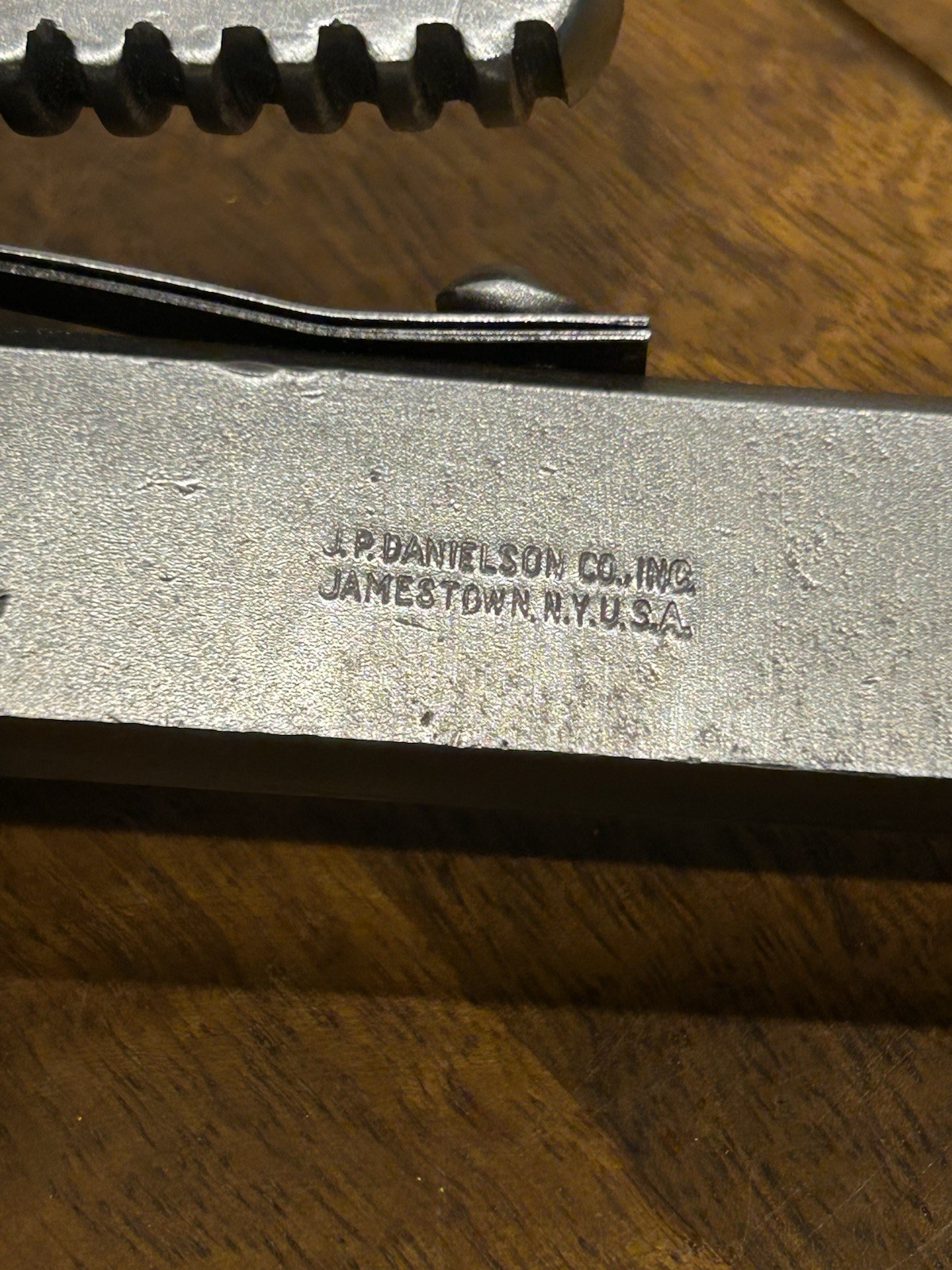 Vintage J.P. Danielson 14” Wood Handle Pipe Wrench Adjustable Monkey Wrench USA