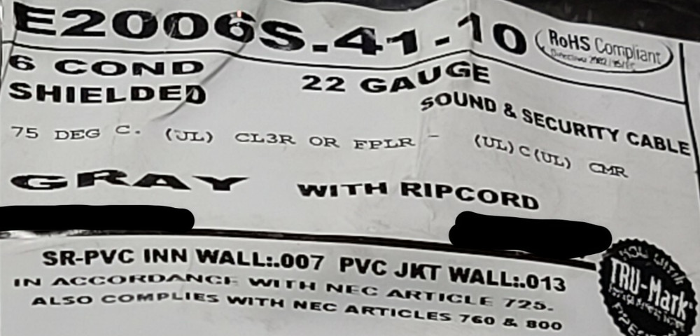 Carol E2006S 22/6C Shielded Communications/Security Cable Riser CMR Gray /100ft