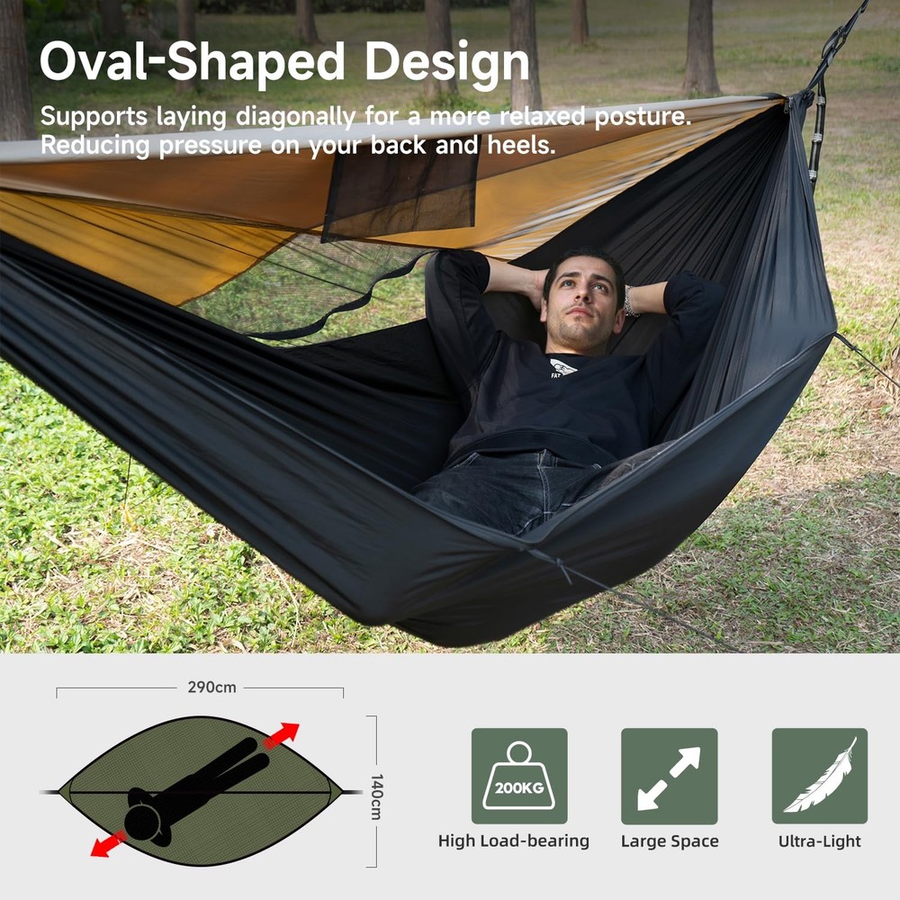 Camping Hammock with Sunshade and Compact Storage Organizer, Waterproof...