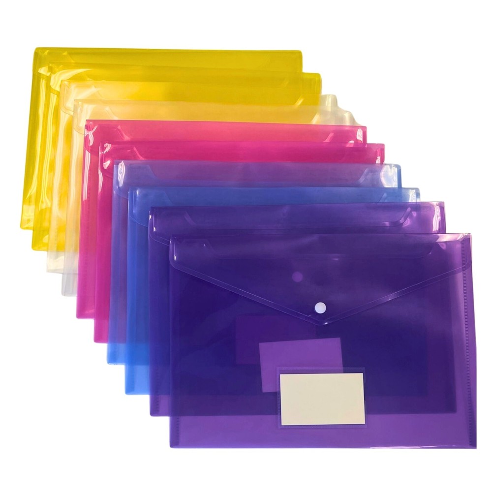 10 Pack Plastic Envelopes File Folders for Documents Office School Supplies