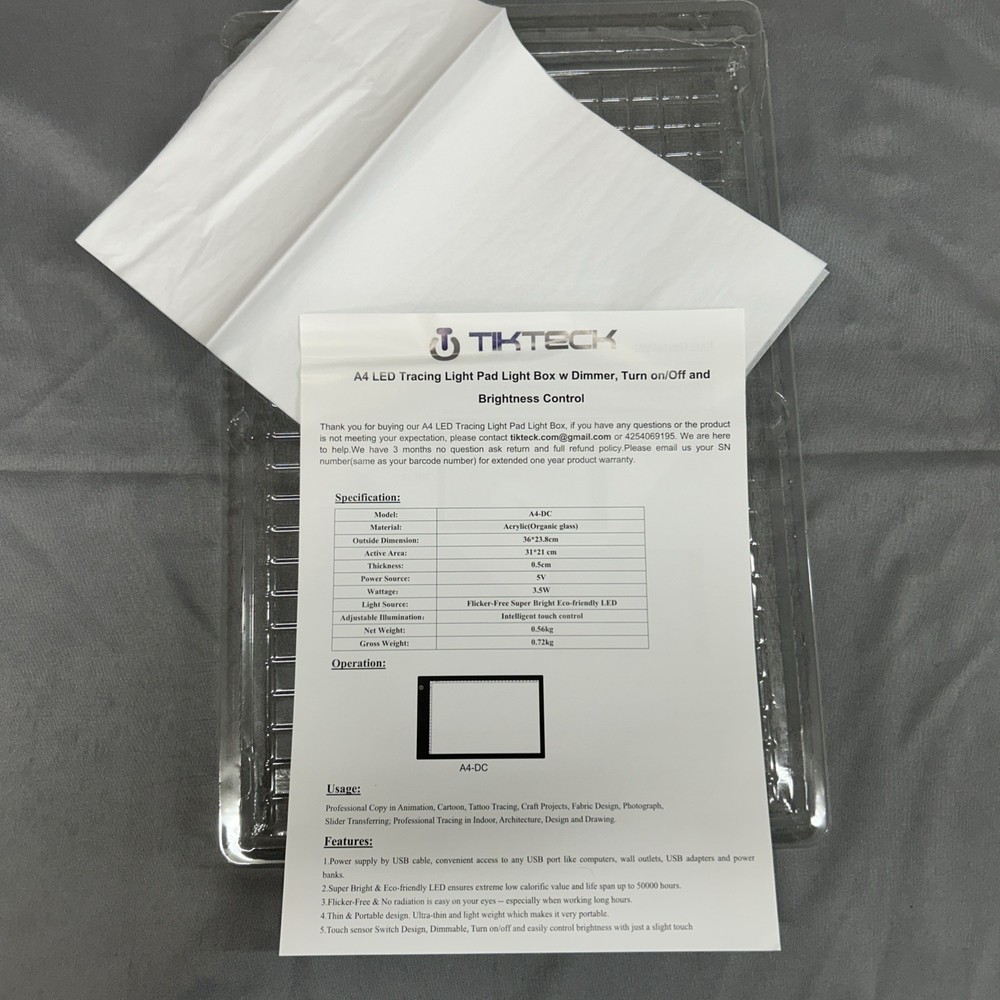A4 Ultra-Thin Portable LED tracing Light Box Dimmable Brightness Black