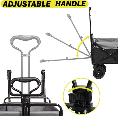 Collapsible Folding Wagon with Extra Push Pull Handle, Heavy Duty Black