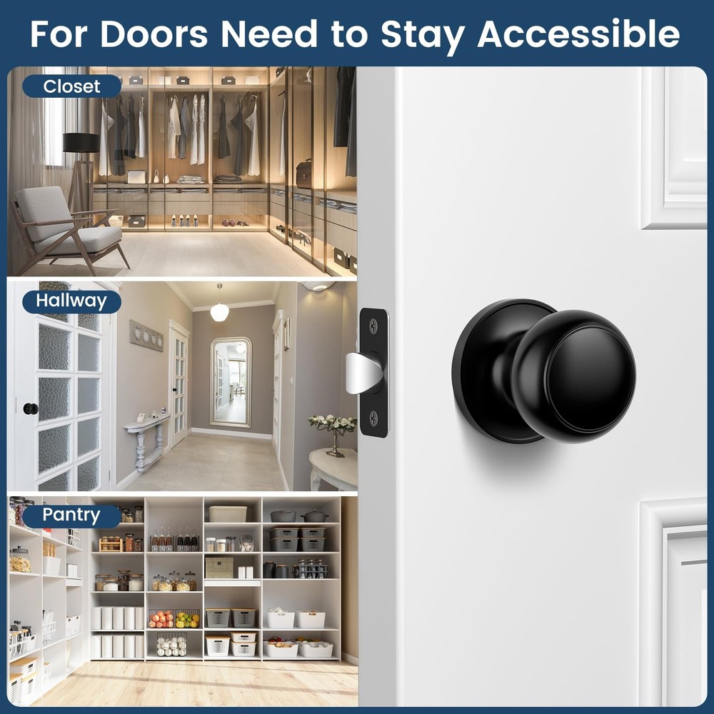 Vesmikit Passage Door Knobs, 10 Pack Matte Black Door Knobs, Hallway Closet N...