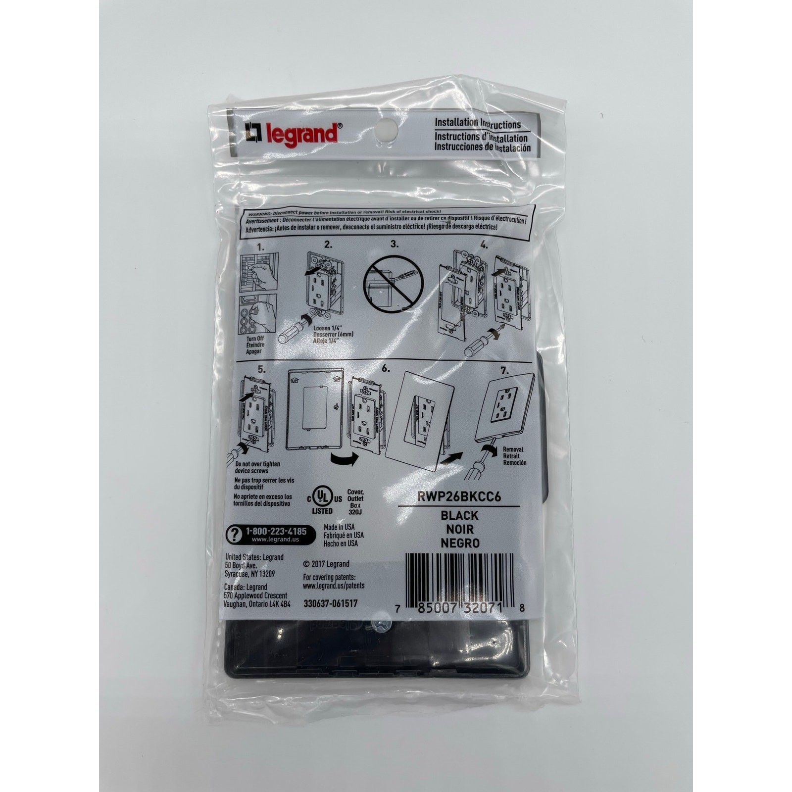 Legrand Radiant 1 Gang Screwless Wall Plate Rocker Outlets, Black - RWP26BKCC6