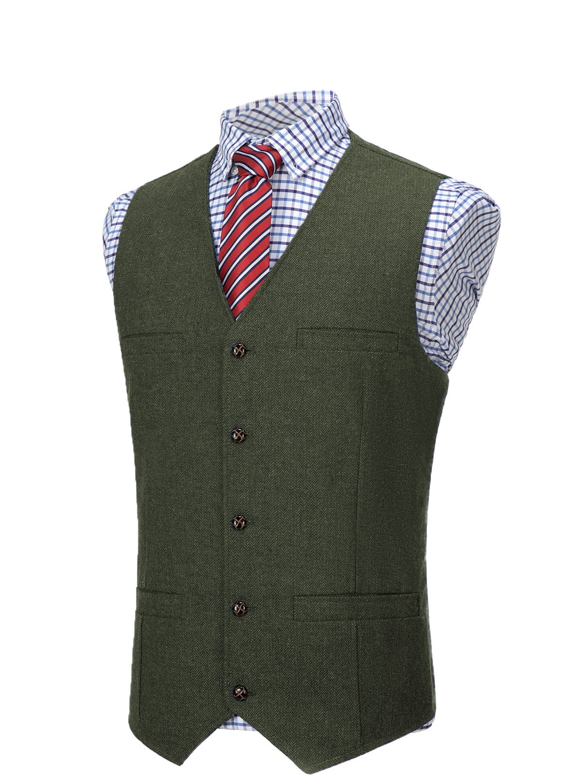 Mens Tweed Vest Retro Herringbone Western Cowboy Groom Formal Dress Waistcoat