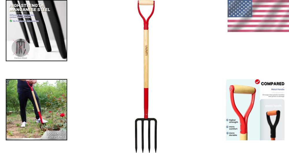 45-Inch Multi-Functional Steel Spading Fork – Perfect for Any Garden Task