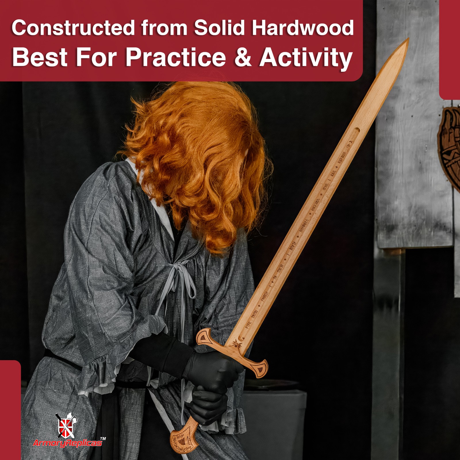 Medieval Wooden Training Sword Practice Longsword Cosplay Stage Combat Replica