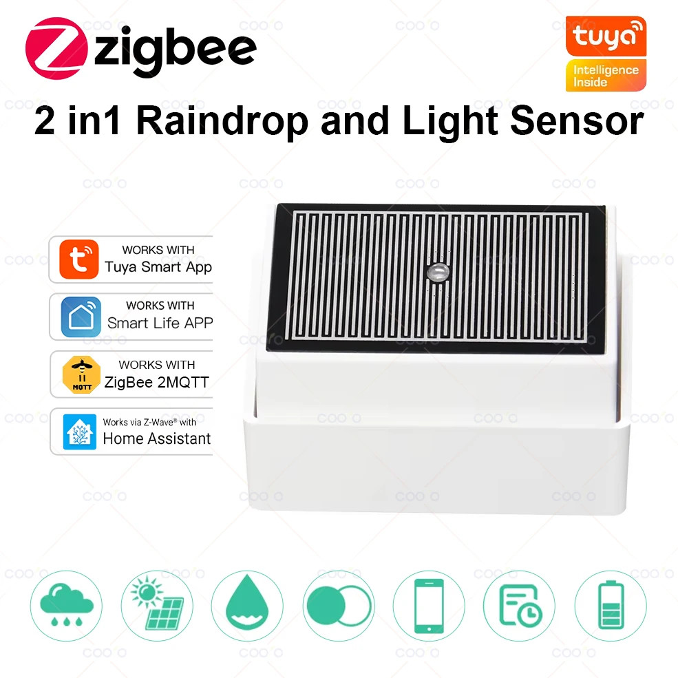 Zigbee Rain Sensor Light Detector IPX4 Waterproof for Smart Life Home Assistant