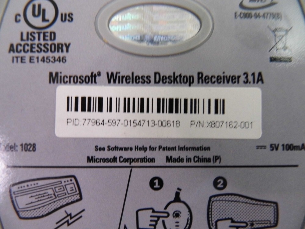 Electonics Microsoft Wireless Optical Desktop Receiver 3.1 A Model 1028