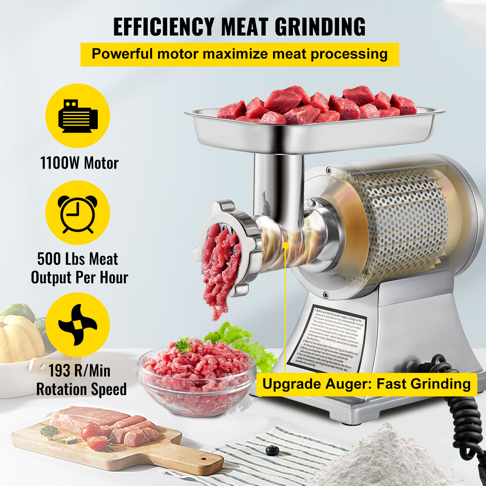 VEVOR 550lbs/H Electric Meat Grinder 1.5HP Commercial Sausage Stuffer Filler