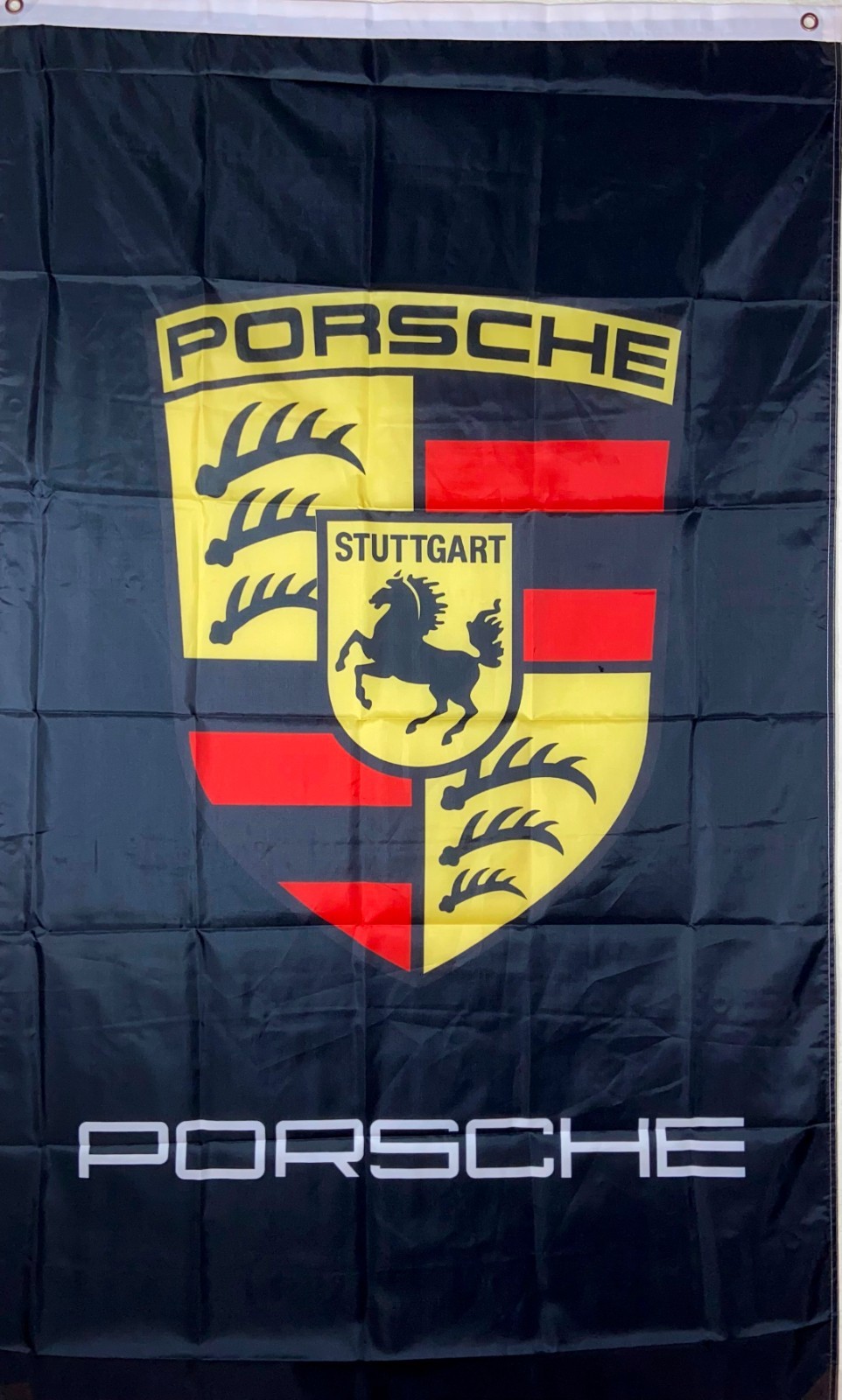 PORSCHE VERTICAL 3x5' FLAG 150D POLY 2-BRASS GROMMETS 4 LINE STITCH-BEST QUALITY