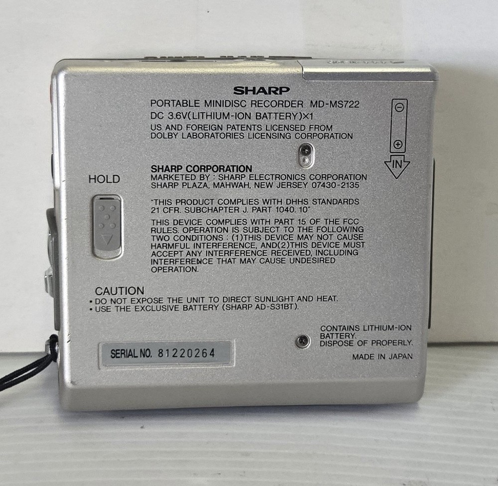 Sharp MD-MS722 Portable Minidisc MD Player Recorder Working