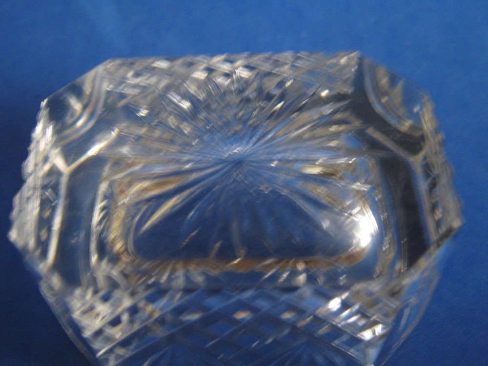 HEAVY CUT GLASS RECTANGULAR MASTER OPEN SALT CELLAR in DIAMOND & FAN PATTERN