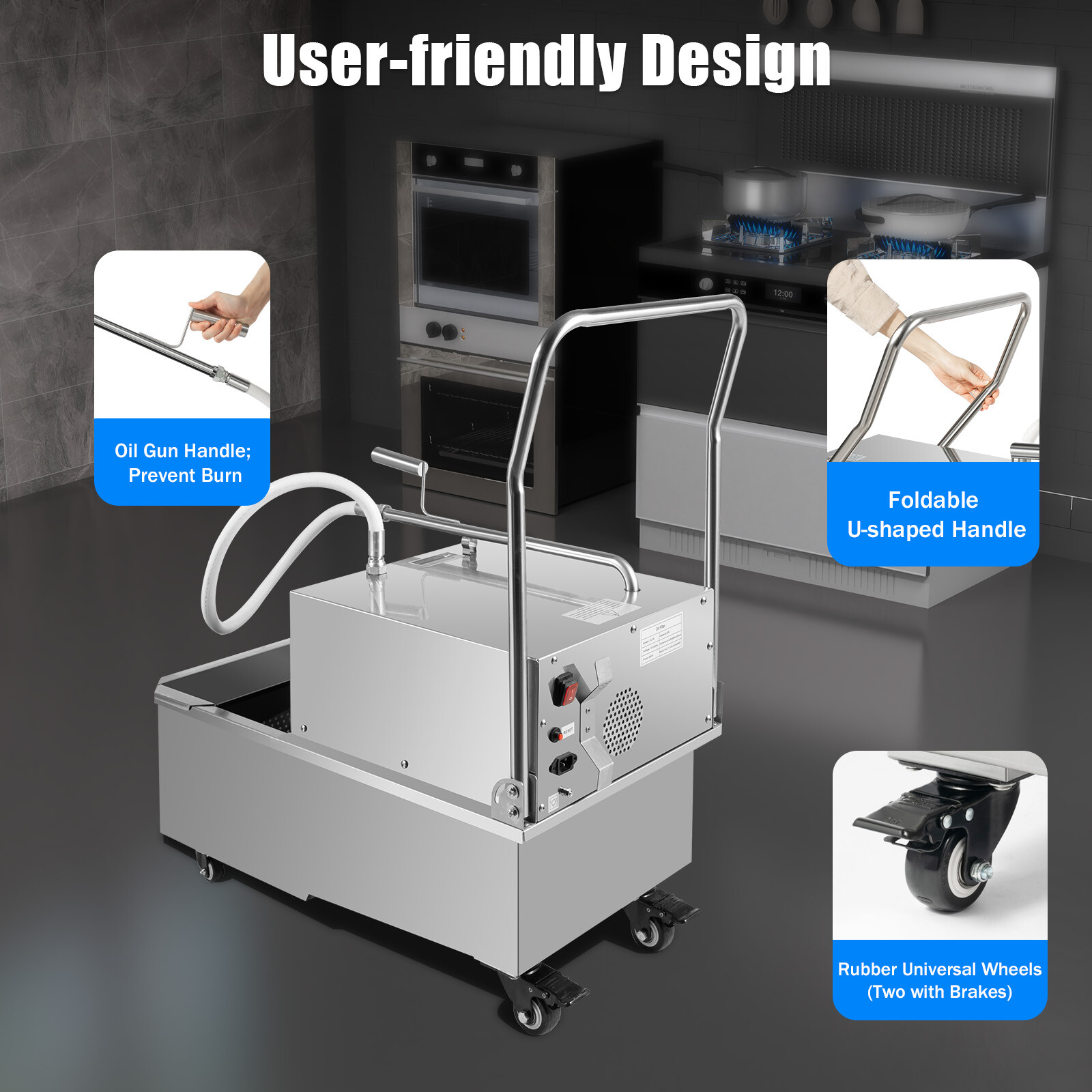 550W Mobile Deep Fryer Filter 55L Commercial Frying Oil Filter System Machine