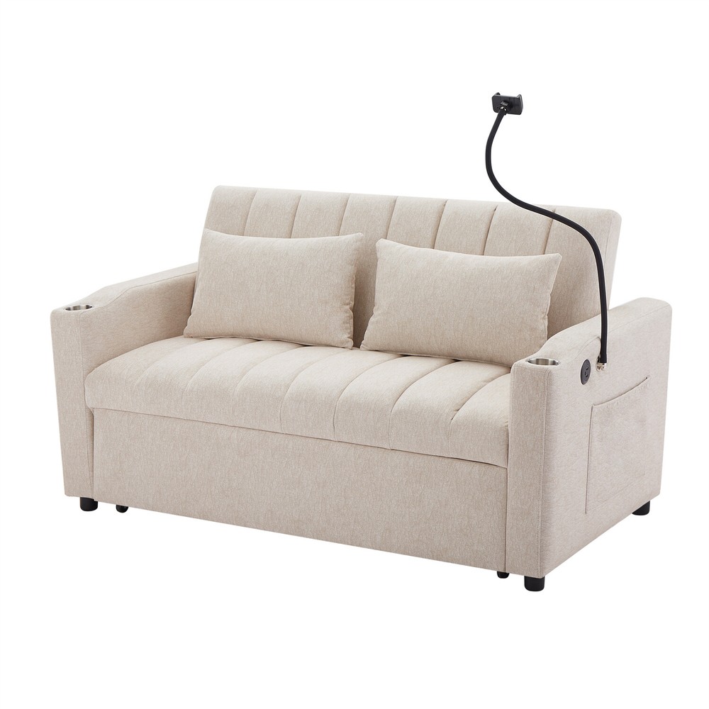 55.9'' Convertible Sleeper Sofa Bed Loveseat Sofa with Pull Out Bed & USB Ports