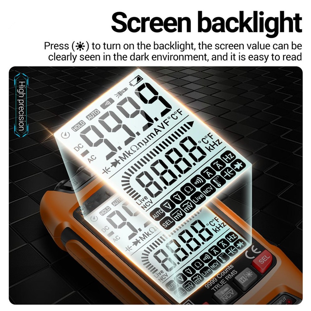 Digital Multimeter 9999 Counts True RMS Auto Electrical Capacitance Meter Temp,