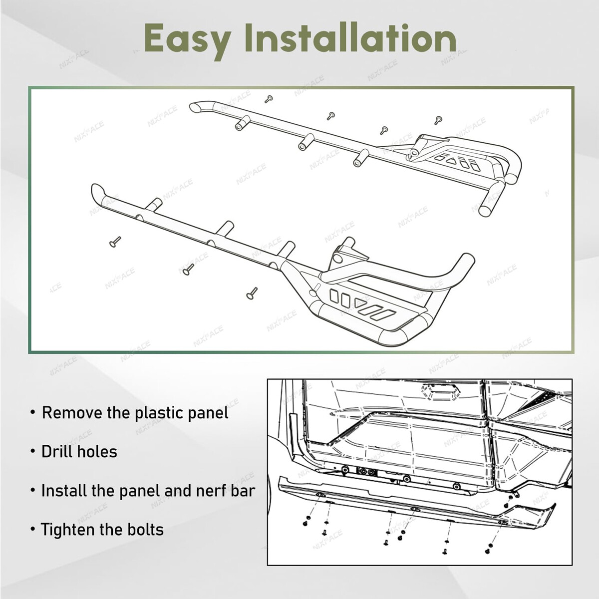 Rock Sliders Side Nerf Bars 2 Door for 20-23 Kawasaki Teryx KRX 1000 #99994-1314