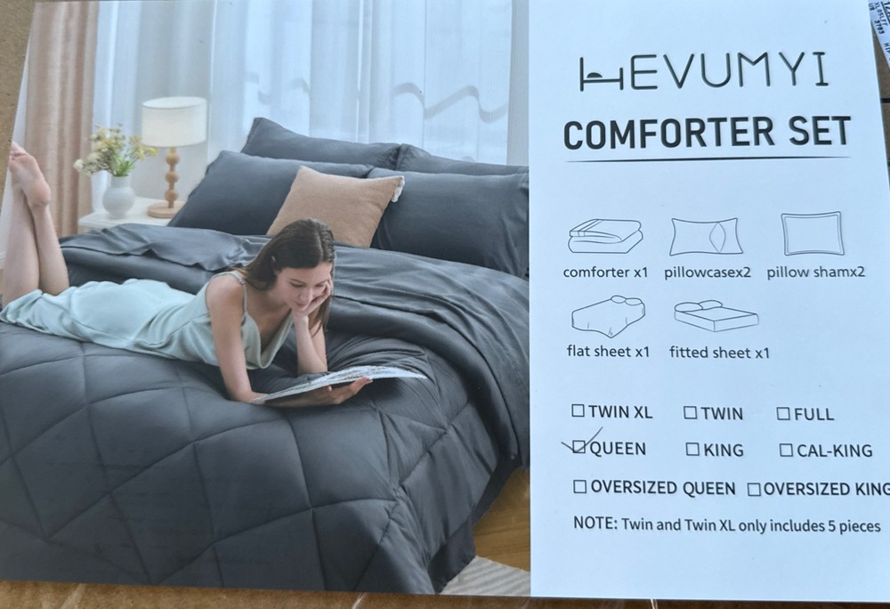 HEVUMYI  Gray Queen Size Comforter Set  New