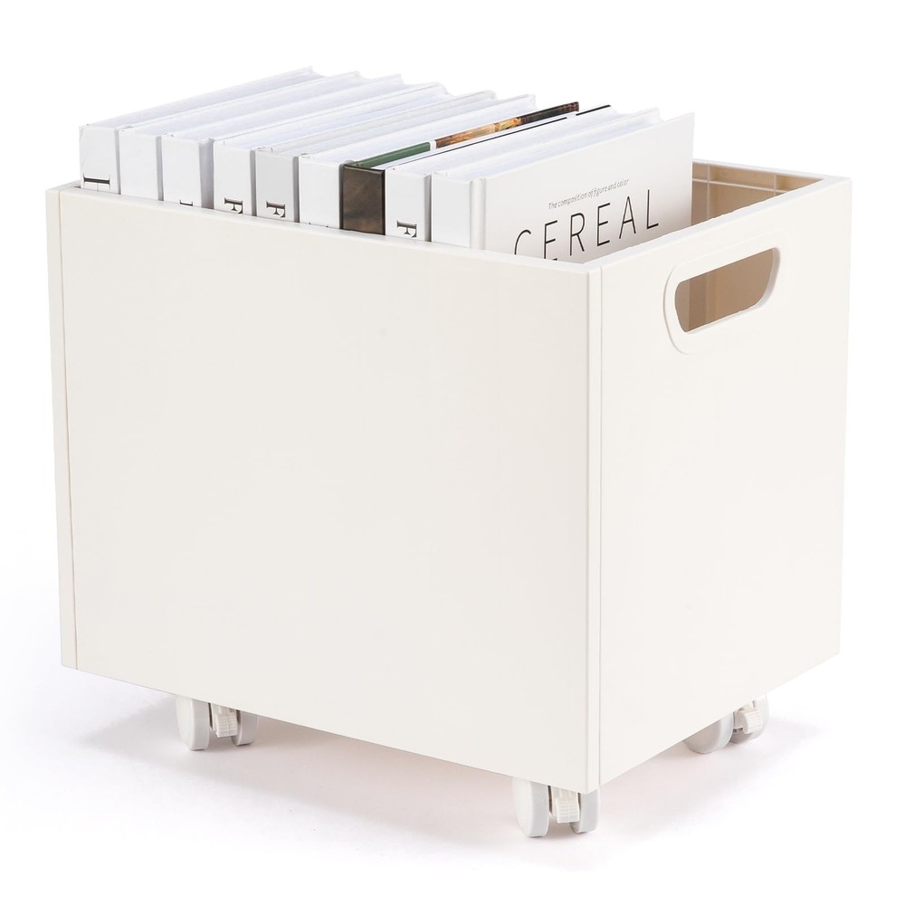 Rolling File Organizer with Wheels Stackable Storage Box Portable White