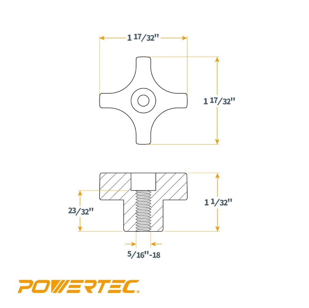 5 Pack 5/16"-18 4 Point Knobs, Threaded Clamping Knobs for T Track & Table Sa...