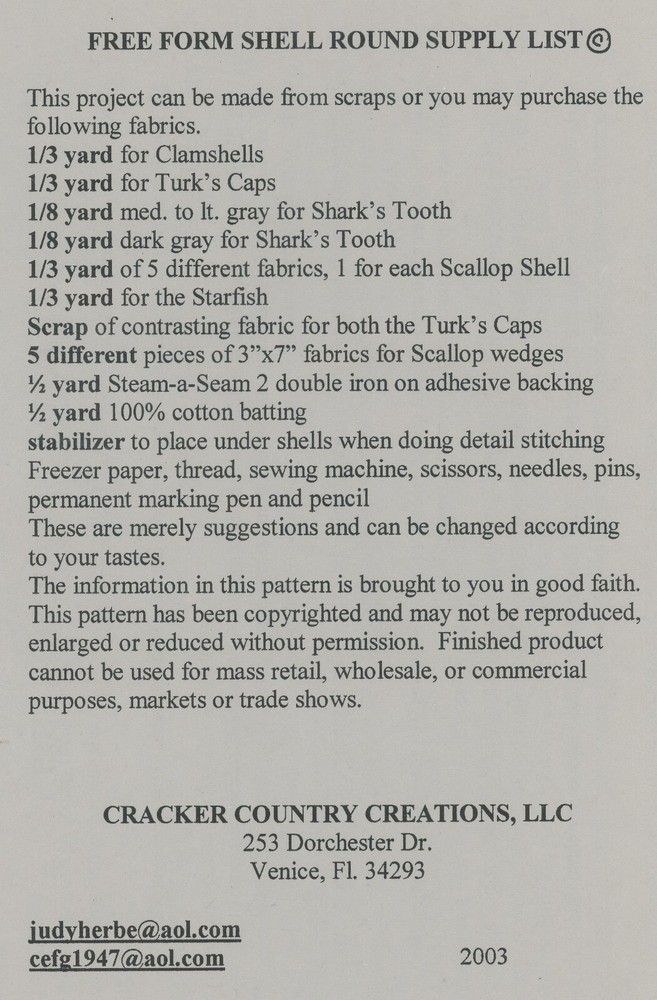 Cracker Country Creations Free Form Shell Round 34" Diameter Pattern