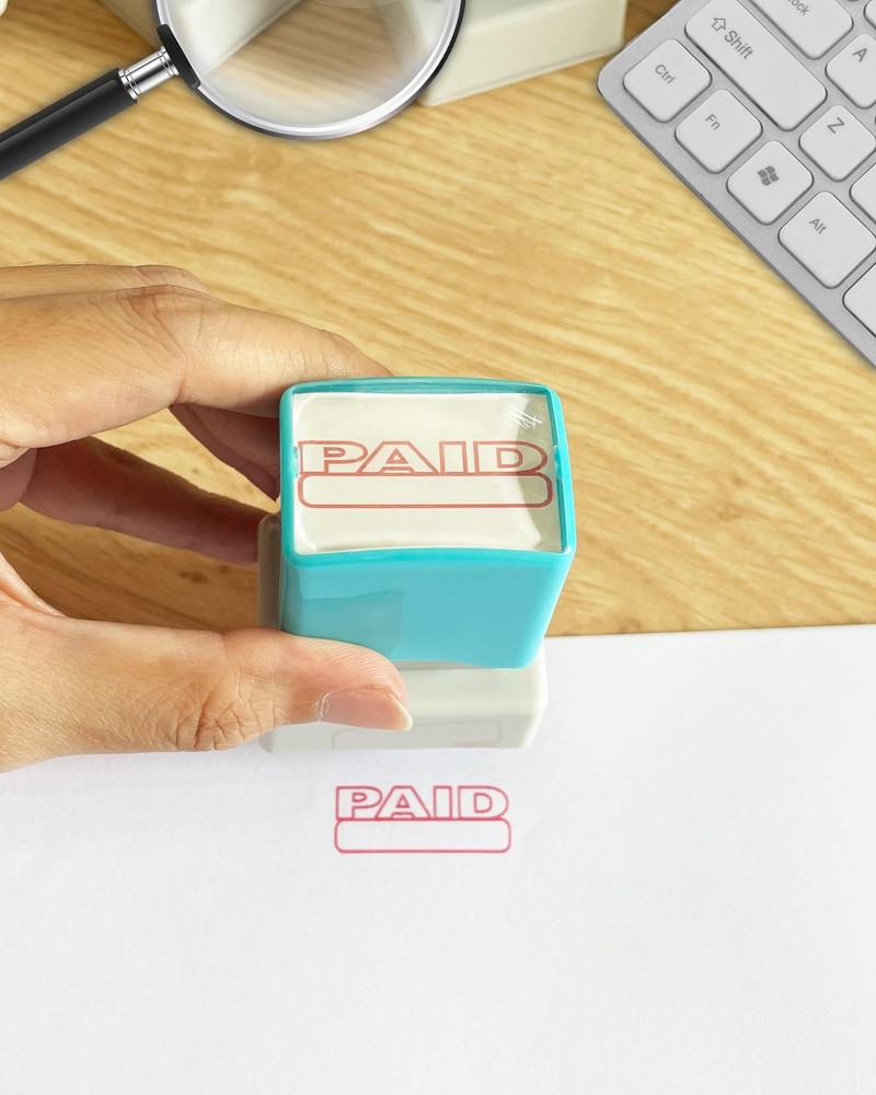 Paid Stamps–Self Inking Rubber Stamper Office Stamp Red Ink-Medium