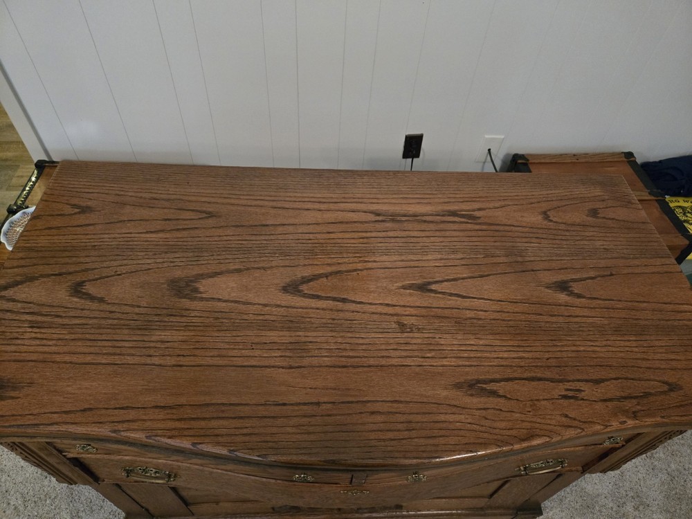 Antique Solid Oak Buffet Sideboard Server Cabinet Carved Wood Vintage