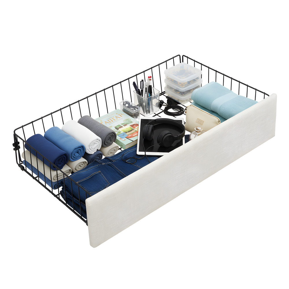 Large-capacity upholstered storage bed with drawers,Beige,Queen