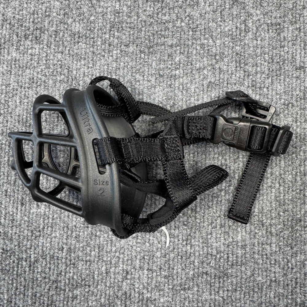Baskerville Ultra Dog Muzzle Size 2 Black Rubber Basket Adjustable Straps Pet