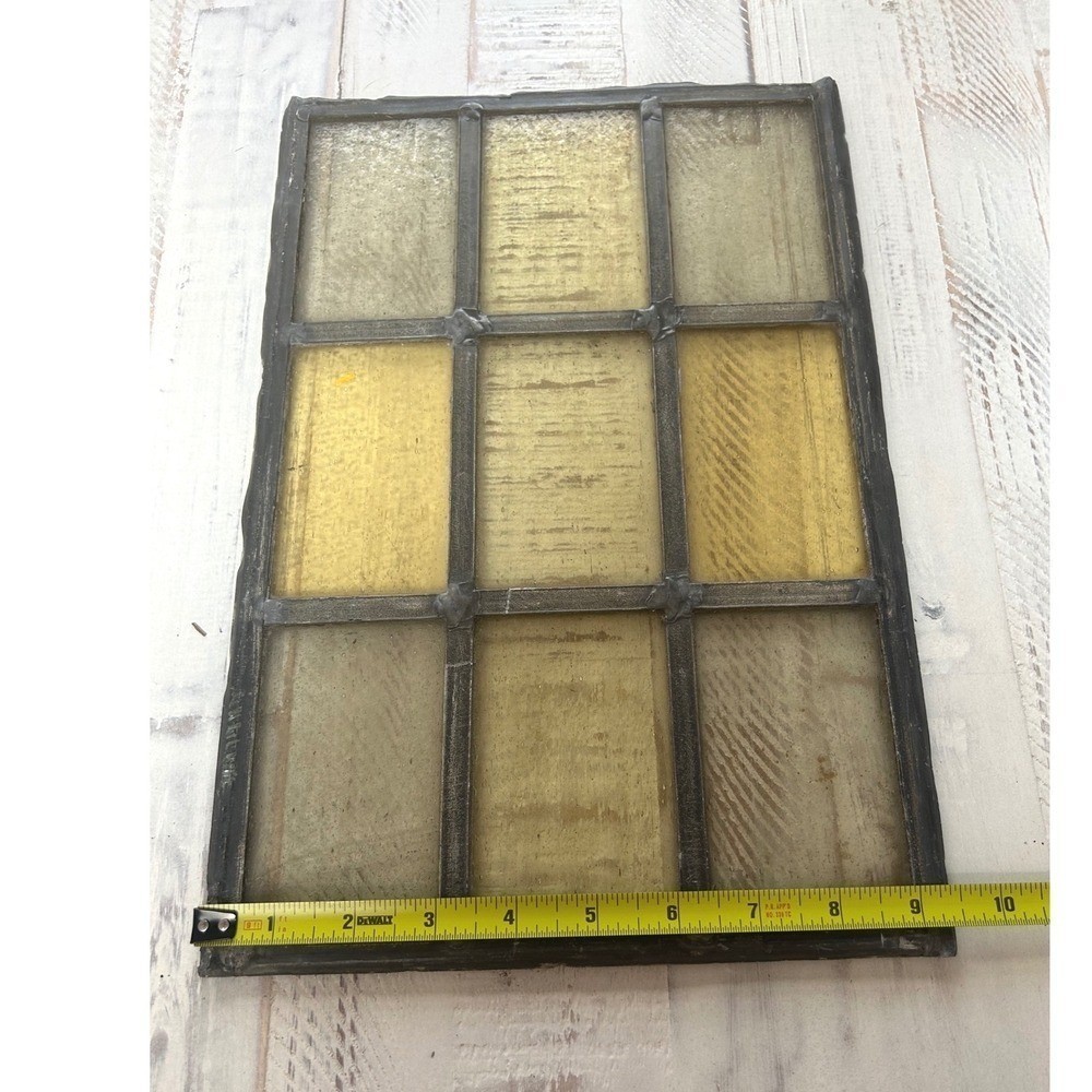 Antique Stained Glass Window Pane Panel 9 Section Primitive Rustic Decor